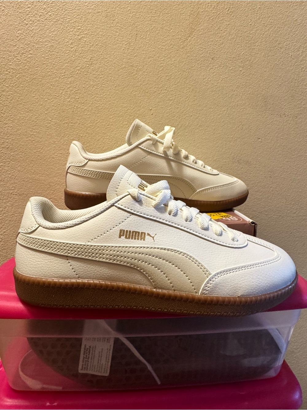 Puma Women’s Club 5v5 Beige Sneakers with Gum Sole